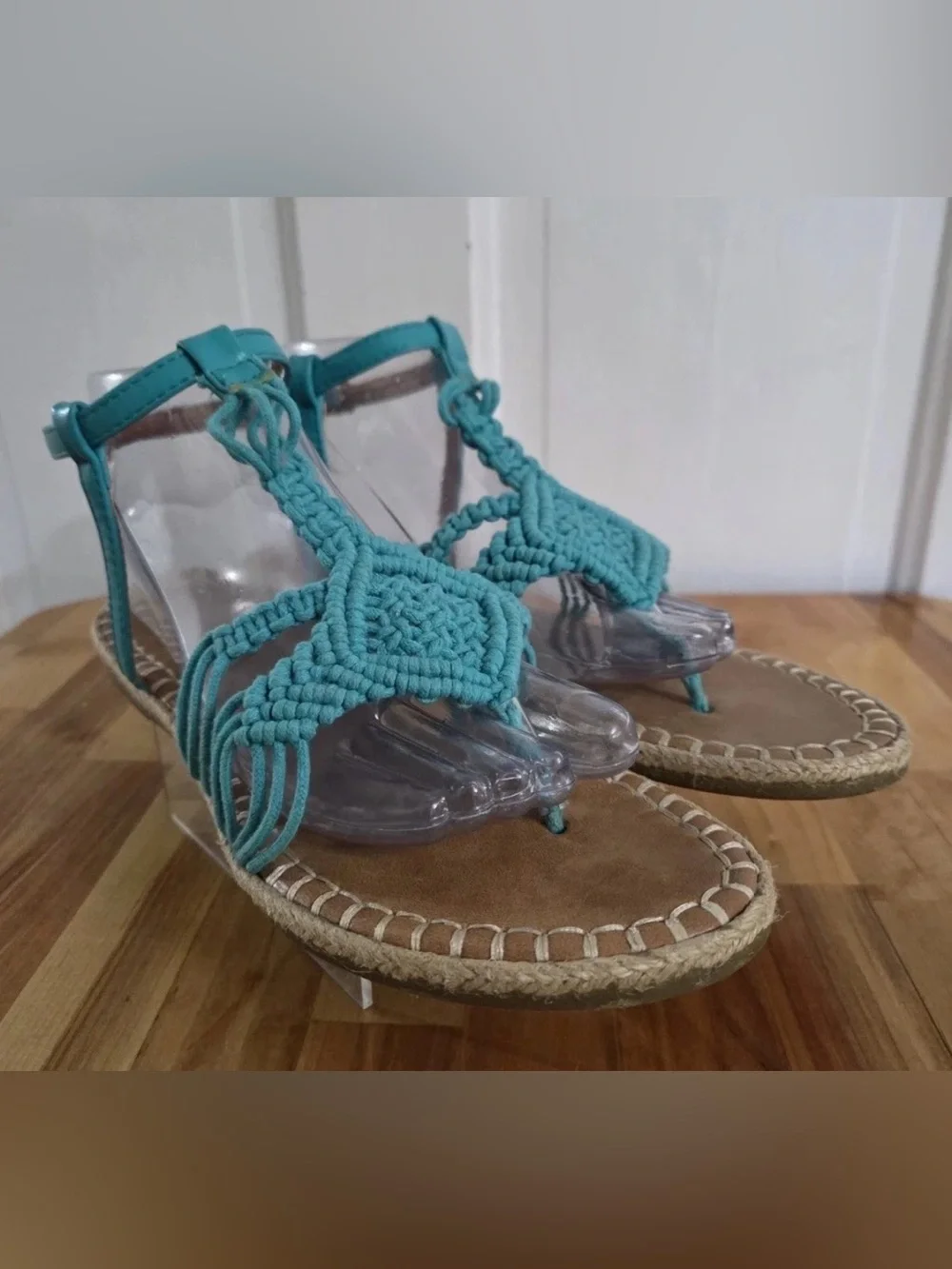 Yoki Teal Braided Macramé Espadrille Sandals